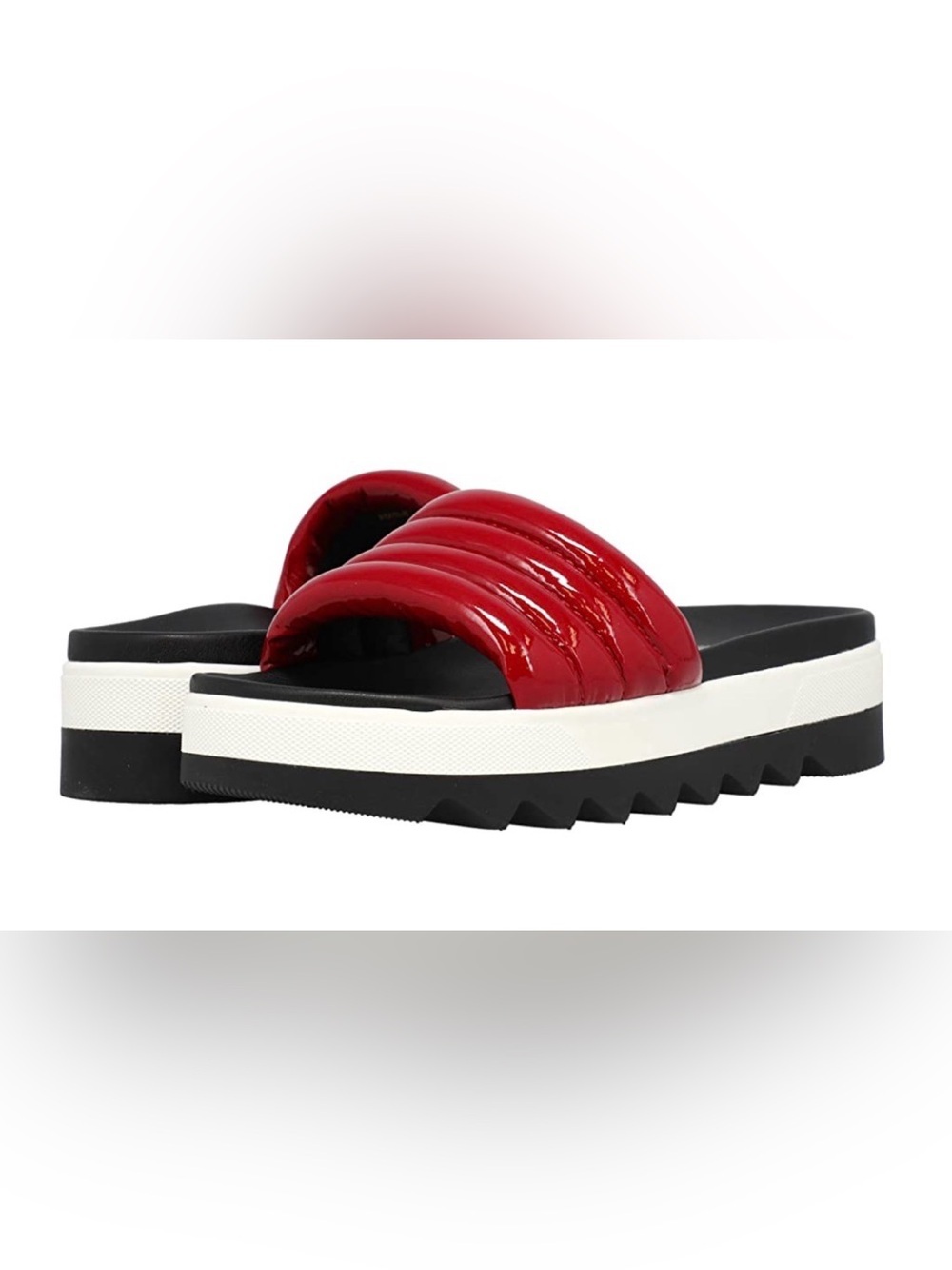 Cougar Prato Patent Red Slide Puffer Channel Platform Sandals. Size 9b.